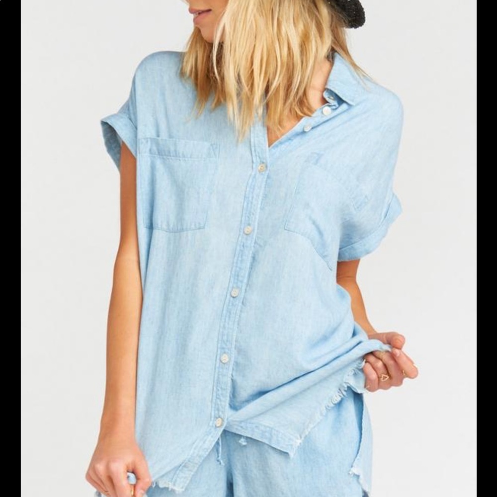 Mumu chambray Martin raw hem top large